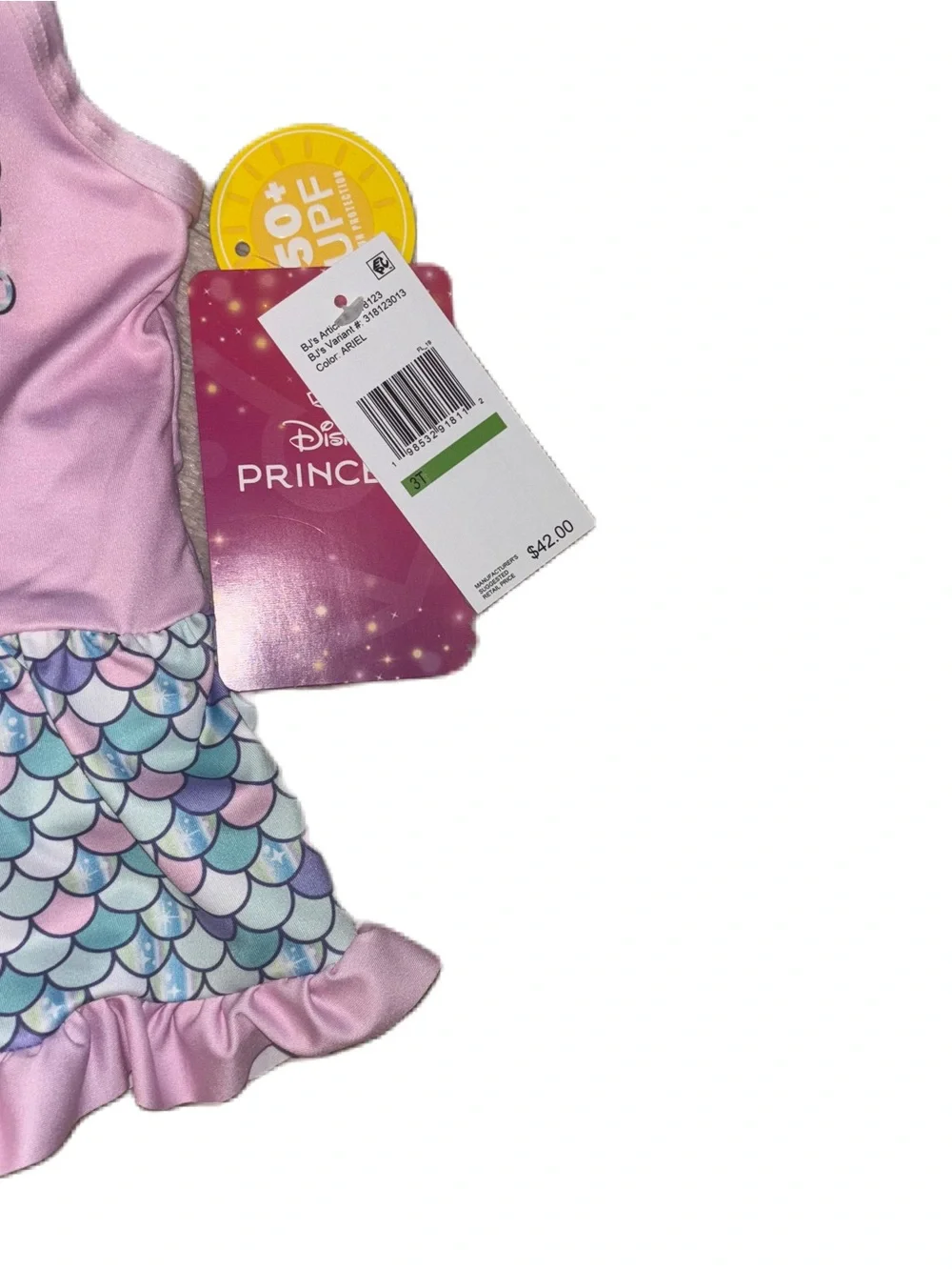 Girls Disney Princess Pink Little Mermaid Ariel One-Piece Swim Suit with UPF 50+